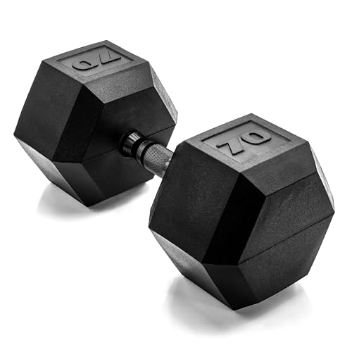CAP 70 lb Rubber Coated Hex Dumbbell with Black Handle - Anti-Roll Home Gym Weights