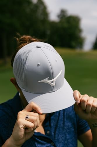 Unisex Golf Hat - Mizuno Tour Vent Adjustable Snapback Cap - Light Grey White One Size