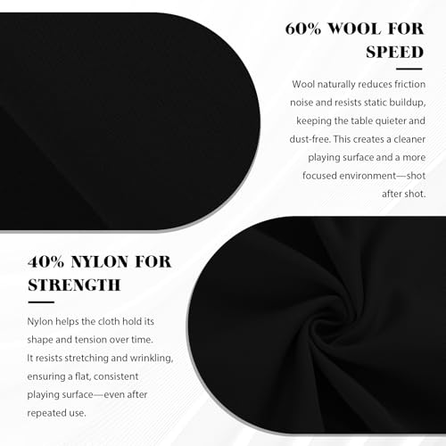Boshen Black Worsted Blend Billiard Cloth for 7' Pool Table, Fast Surface