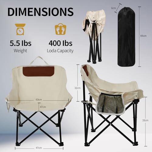Beige Folding Camping Chair - Compact Lightweight Outdoor Lawn Seat with Carry Bag