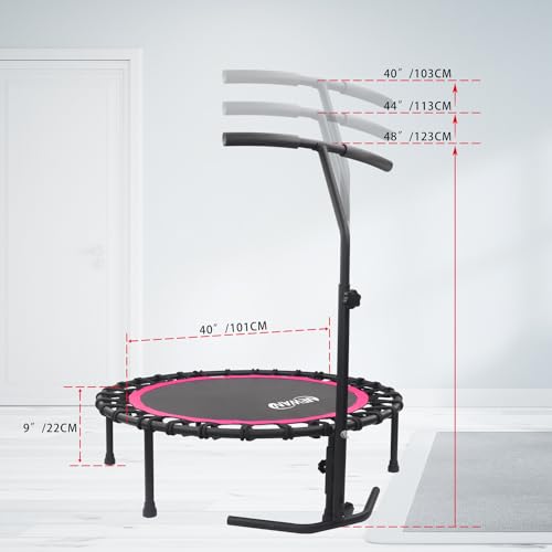 Pink 40-Inch Mini Trampoline with Handle for Adults - Silent Bungee Rebounder, 330lbs Capacity