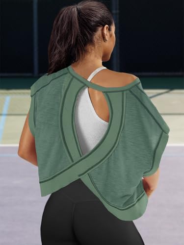Women’s Open Back Workout Tops Oversized T-Shirts - Activewear
