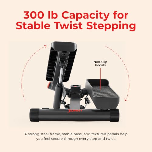Black Matte Sunny Health & Fitness Twist Stair Stepper with Resistance Bands