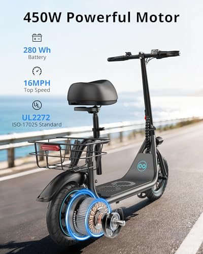 Gyroor Electric Scooter with Seat for Adults 450W Motor - Classic Black