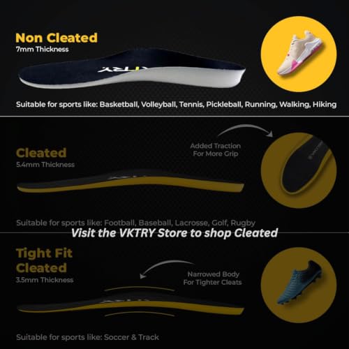 VKTRY Silver Carbon Fiber Athletic Insoles Men 9.5-10, Women 11.5-12 - Support & Energy Return