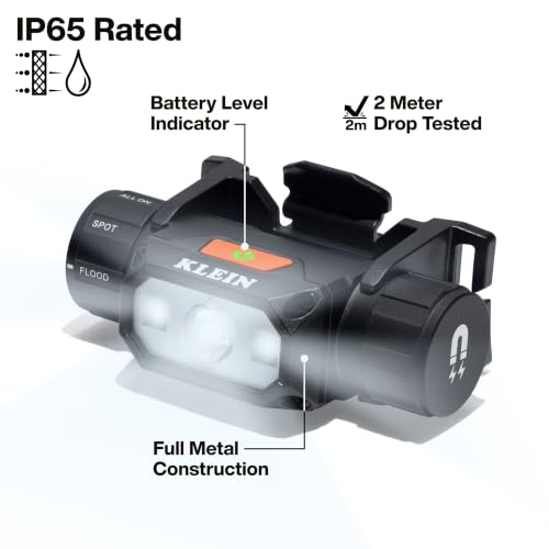 Klein Tools 56078 1000-Lumen Rechargeable Headlamp with Hard Hat Mount, Magnetic Base, 180° Pivot, USB-C