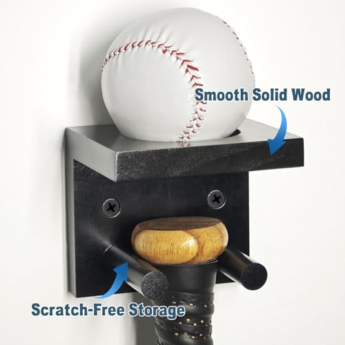 Wall Mount Baseball Bat & Ball Display Rack - Solid Wood Sports Collector Organizer