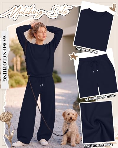 Women 2 Piece Sweat Set - Medium Black Matching Lounge Outfit