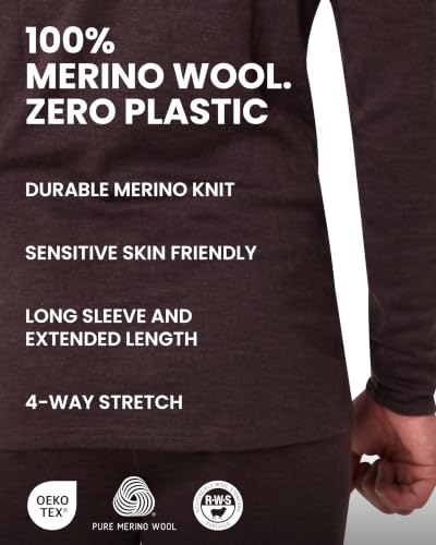 Men's Merino Wool Base Layer Set Large Black Thermal Long Underwear with Balaclava