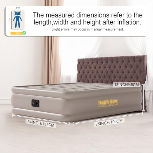 Khaki Full-Size Air Mattress with Built-In Pump 18-Inch Self-Inflating Bed