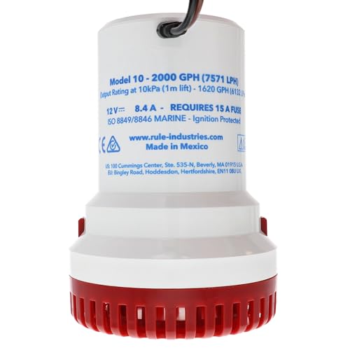 Rule 2000 GPH Bilge Pump 12V Submersible Marine Pump - Quiet, Durable, Includes Strainer - Variation of THIS listing