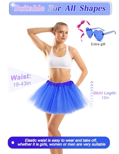 Blue Adult Tutu Skirt for Dance & Costume - 12 Pack Elastic Tulle Ruffle