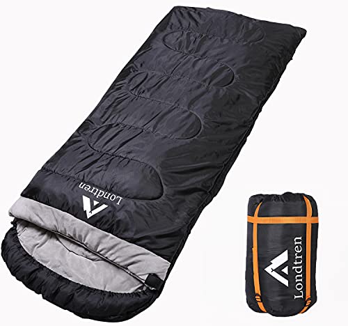 LONDTREN Black Flannel 0°F Winter Sleeping Bag for Adults - Extra Large 90x40in