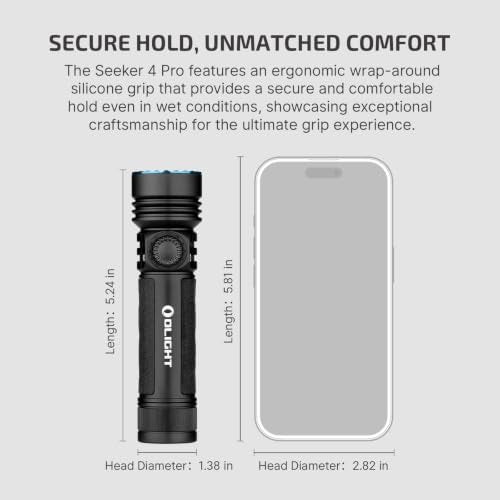 Rechargeable LED Flashlight with Holster – High Lumens, Waterproof, Black, Variations of Cool White