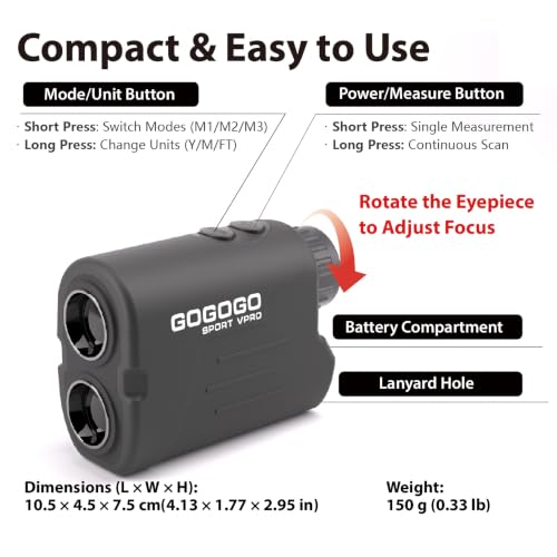 Gogogo Sport Vpro GS03 Laser Rangefinder for Golf & Hunting - 1000 Yards