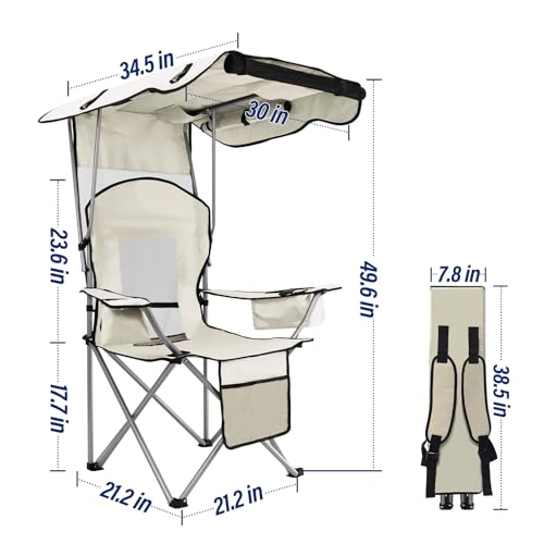 MKSY White Beach Chair with Canopy Shade, Folding Camping Support 330LBS