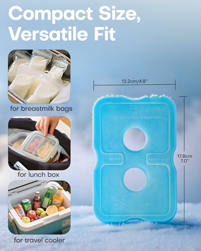 Reusable Ice Packs for Cooler and Lunch Box - Blue, 4.8 x 0.5 x 7.0 Inches (4 Pack)