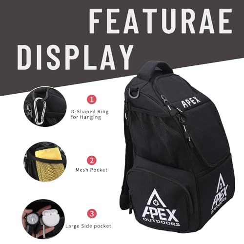 Large Disc Golf Backpack Bag with 21+ Disc Capacity & Multiple Pockets - Black