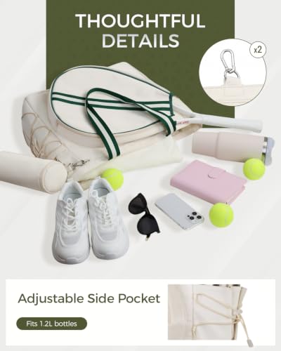 Beige-Green Tennis Tote Bag with Shoe Compartment & Wet Pocket - Movker