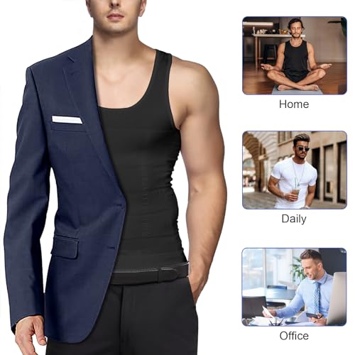 Men's Compression Shapewear Tummy Tank Top - Large Black 5 Pack
