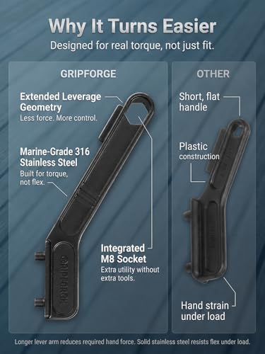 Black Marine-Grade 316 Stainless Steel Deck Fill Key Set with Extra-Reach Handle and M8 Nut Driver