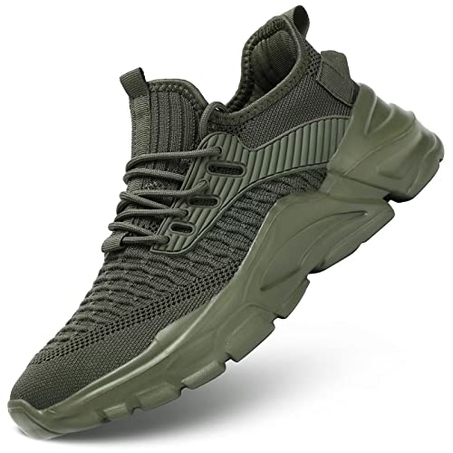 Men's Running Shoes Army Green 9.5 Non Slip Breathable Lightweight Sneakers