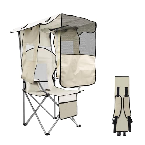 MKSY White Beach Chair with Canopy Shade, Folding Camping Support 330LBS