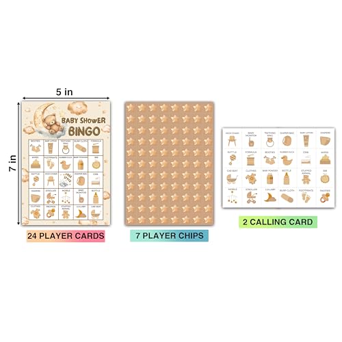 Bear Baby Shower Bingo Party Game Cards Moon & Stars Themed Gender Reveal