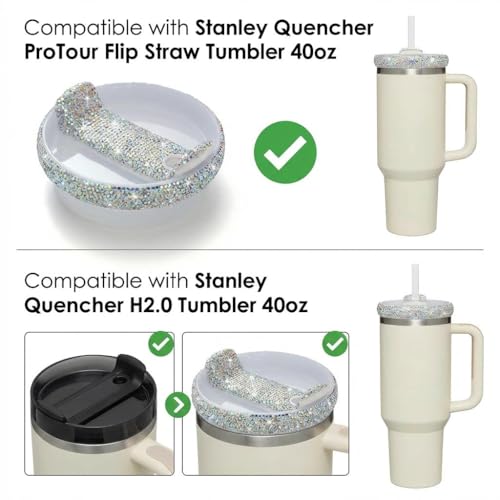 Colorful 40oz Tumbler Lid Replacement with Rhinestones for Stanley Quencher 2.0 - ZA-40oz Upgrade