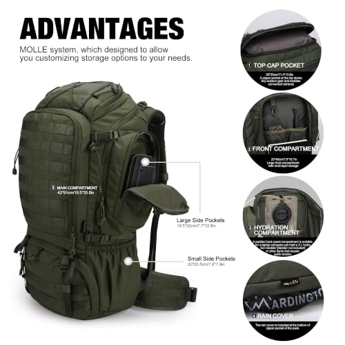Mardingtop 50L Internal Frame Hiking Backpack - Ranger Green, Waterproof & Durable