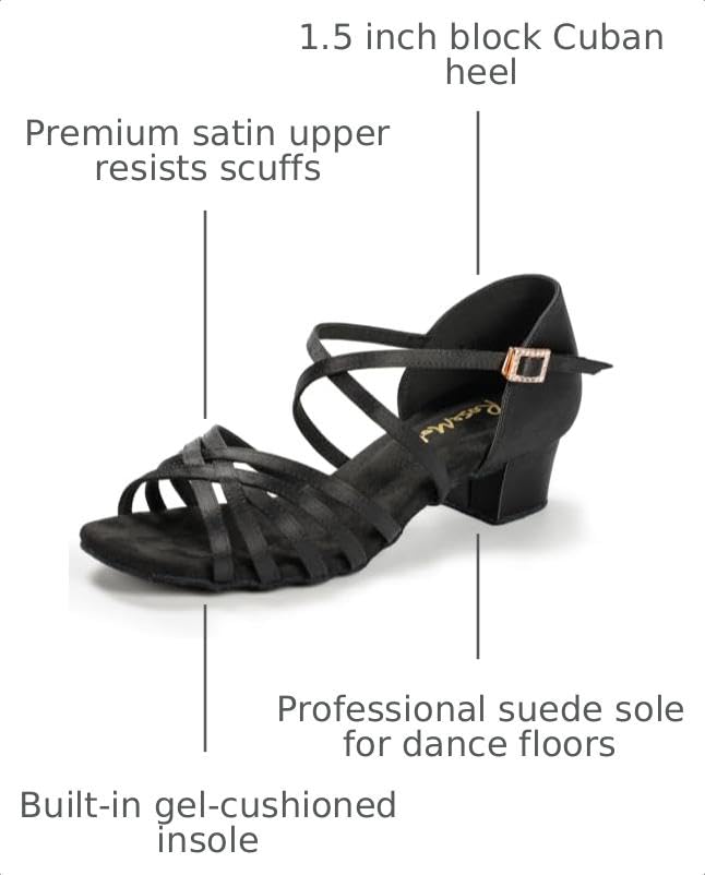 RoseMoli Women's Satin Latin Dance Shoes Low Heel Ballroom Salsa Tango Practice - Black 8