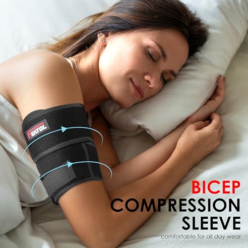 FEATOL Bicep Tendonitis Brace with 2 Gel Ice Packs - Black, M (10-12")