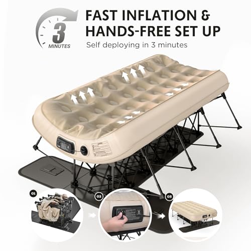 Self-Inflating Twin Air Mattress with Built-In Frame - Easy Setup & Waterproof