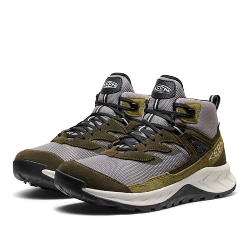 KEEN Men’s Hightrail Mid Waterproof Hiking Boots - Steel Grey/Forest Night 11