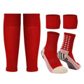 Soccer Grip Socks with Leg Sleeves - Anti-Slip Performance with Shin Guard Straps - One Size Red