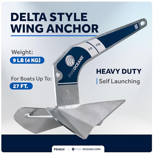 Galvanized Steel Delta Boat Anchor 9 Lb for Up to 27 Ft Boats - Five Oceans
