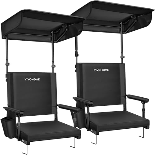 VIVOHOME Black Stadium Seat with Sunshade Canopy & Back Support - Outdoor Sports Chair