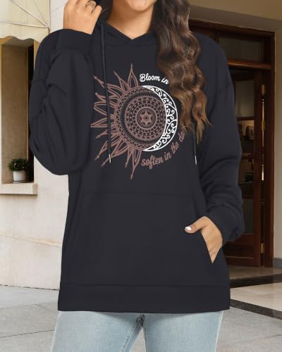 Women's Long Sleeve Hoodie Sweatshirt with Drawstring and Pockets - X-Large Black
