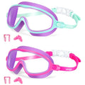 Kids Swim Goggles Anti-Fog UV Wide View 2-Pack Pink Purple & Green Purple