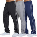 Men's Athletic Track Pants 3 Pack - Open Bottom Sweatpants, X-Large Black White & Navy