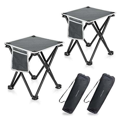 Grey 2 Pack Portable Folding Camping Stool with Side Pocket - Lightweight & Supports 400lbs