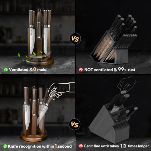 SYOKAMI 14-Piece Kitchen Knife Set with Rotatable Magnetic Block, Sharp & Stainless Steel