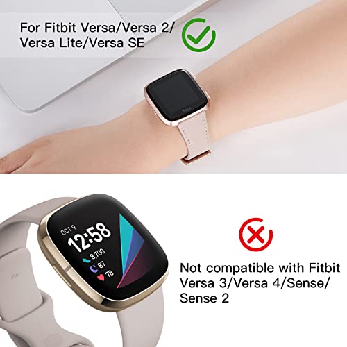 Leather Watch Band for Fitbit Versa - Brown Genuine Top Grain Strap with Silver Buckle - Variation of Brown Band + Silver Buckle