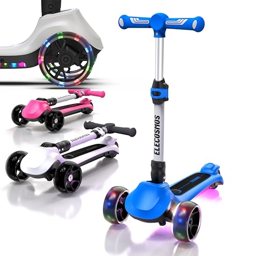 Kids Electric Scooter Blue with Light Up 3-Wheeled Design & Adjustable Height
