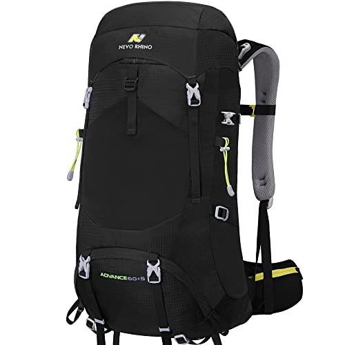 Black 60L Hiking Backpack with Rain Cover - Internal Frame Outdoor Gear