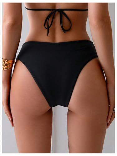Women's V Cut High Leg Mid Rise Bikini Bottom Swimwear - Medium Black