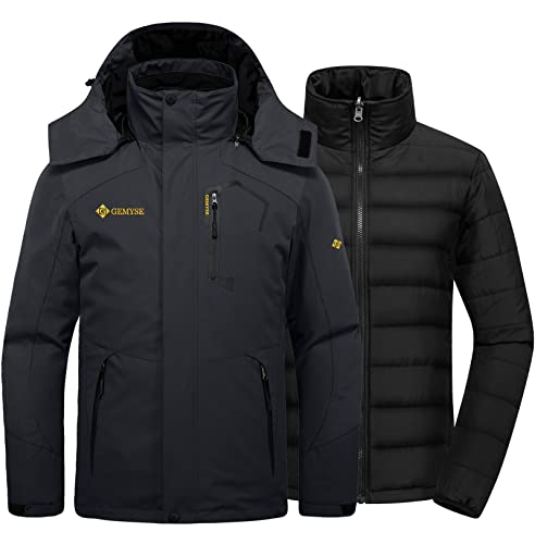 GEMYSE Men's 3-in-1 Winter Ski Snow Jacket with Puffer Liner - Large Black