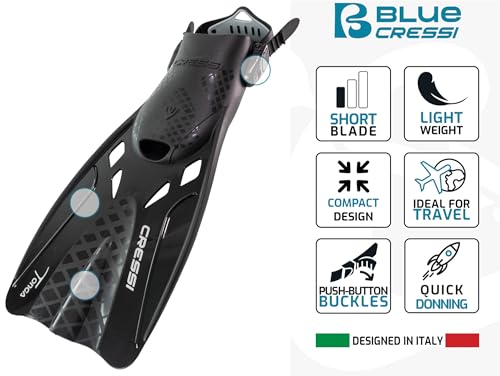 Large Black Travel Snorkel Set with Mask & Tonga Fins - Dry Valve, Quick-Release