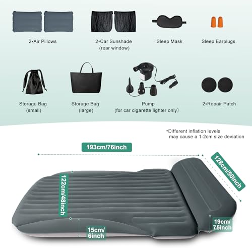 SUV Air Mattress with Pump - Double-Sided Thick Flocked Car Bed Green+Charcoal