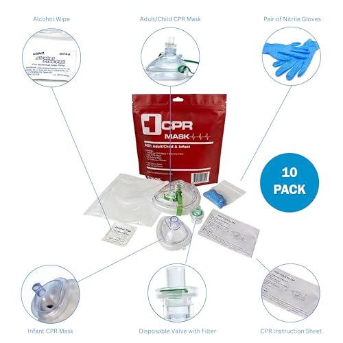 WNL Products Rescue Mask Kit 10 Pack for CPR Training & First Aid